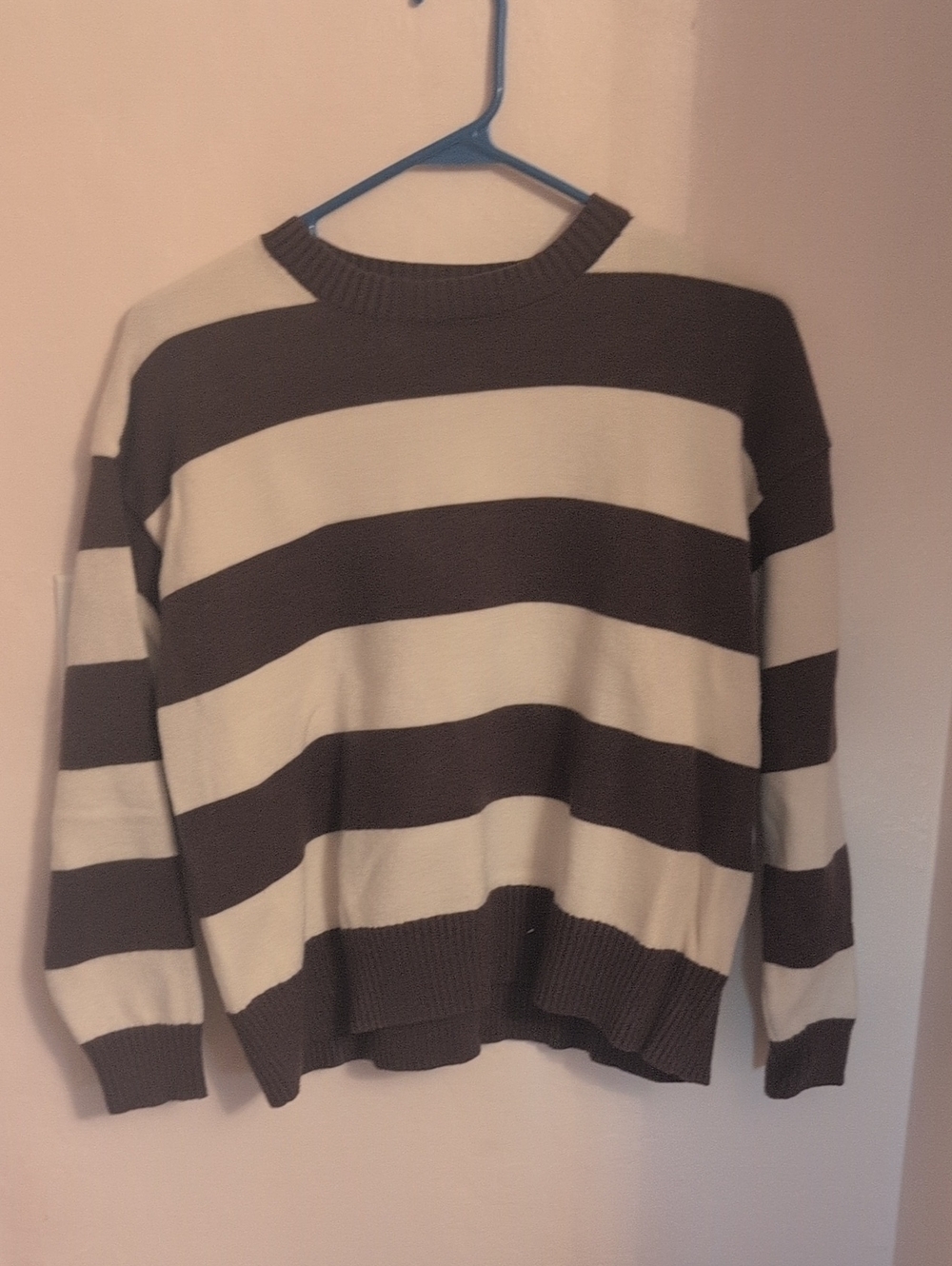 Relaxed Stripe Crewneck Sweater - Cream & Brown